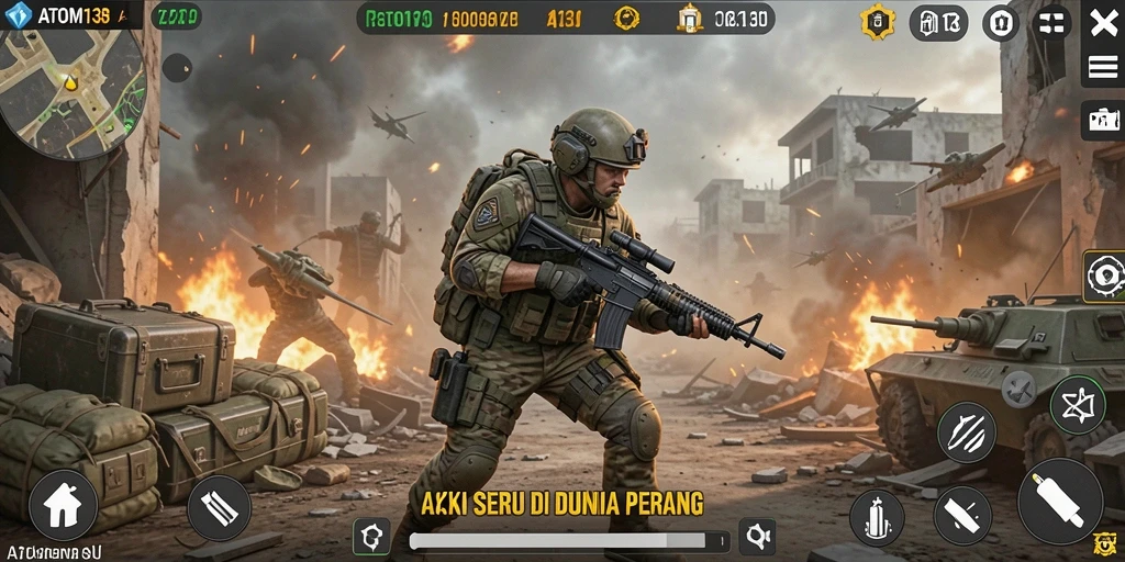 Tampilan gameplay seru ATOM138 dengan aksi tembak-menembak mendebarkan.